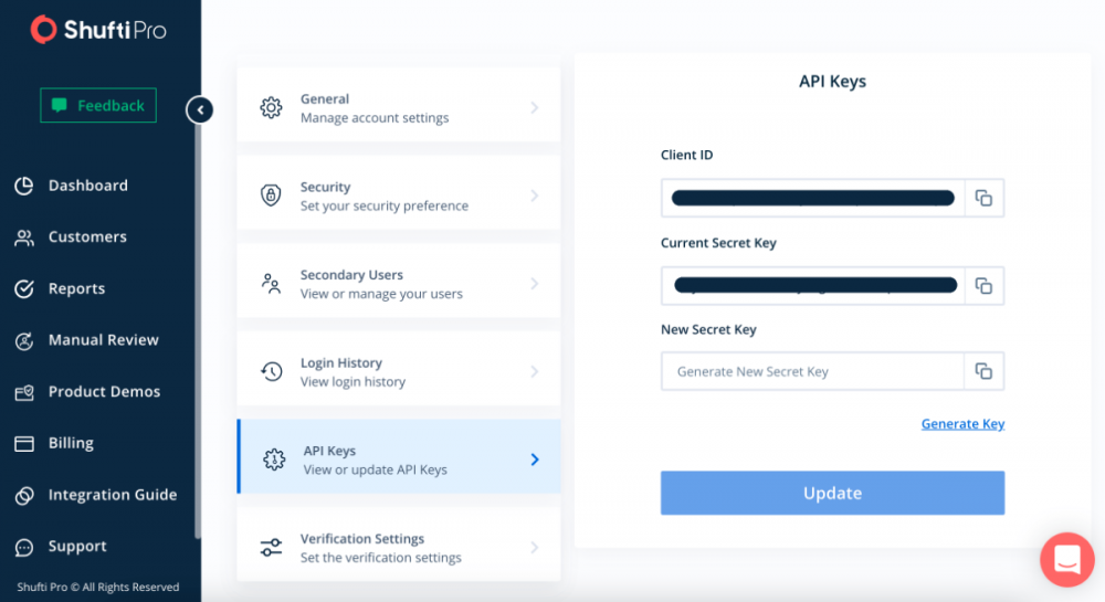 API settings on ShuftiPro