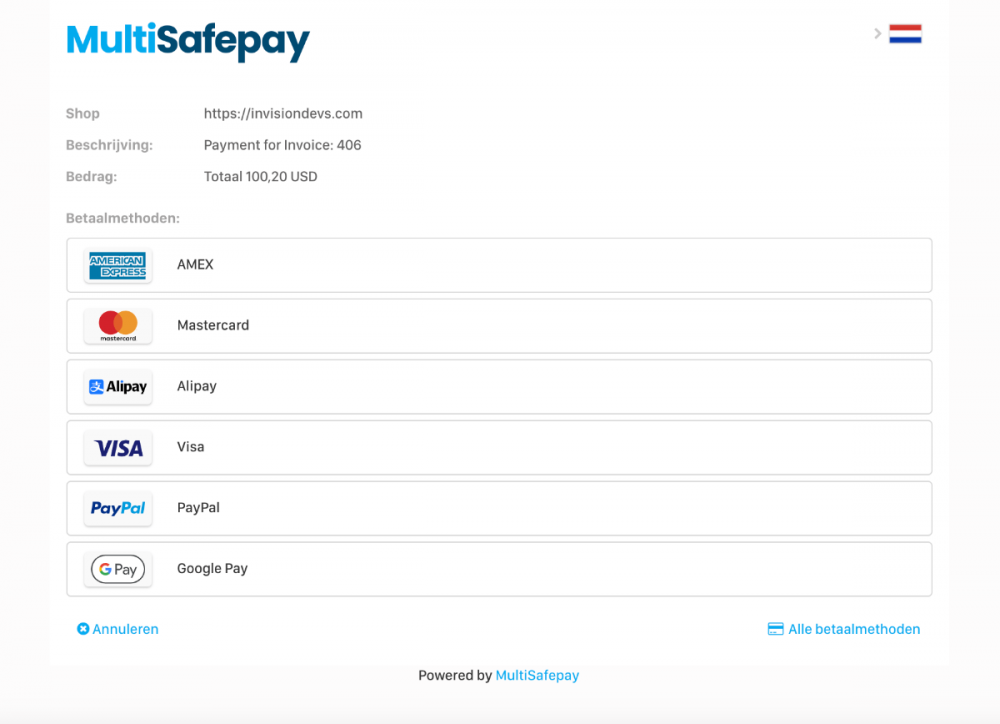 MultiSafepay Payment form