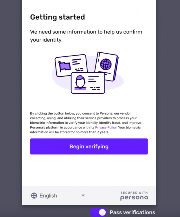 WithPersona.com verification start screen